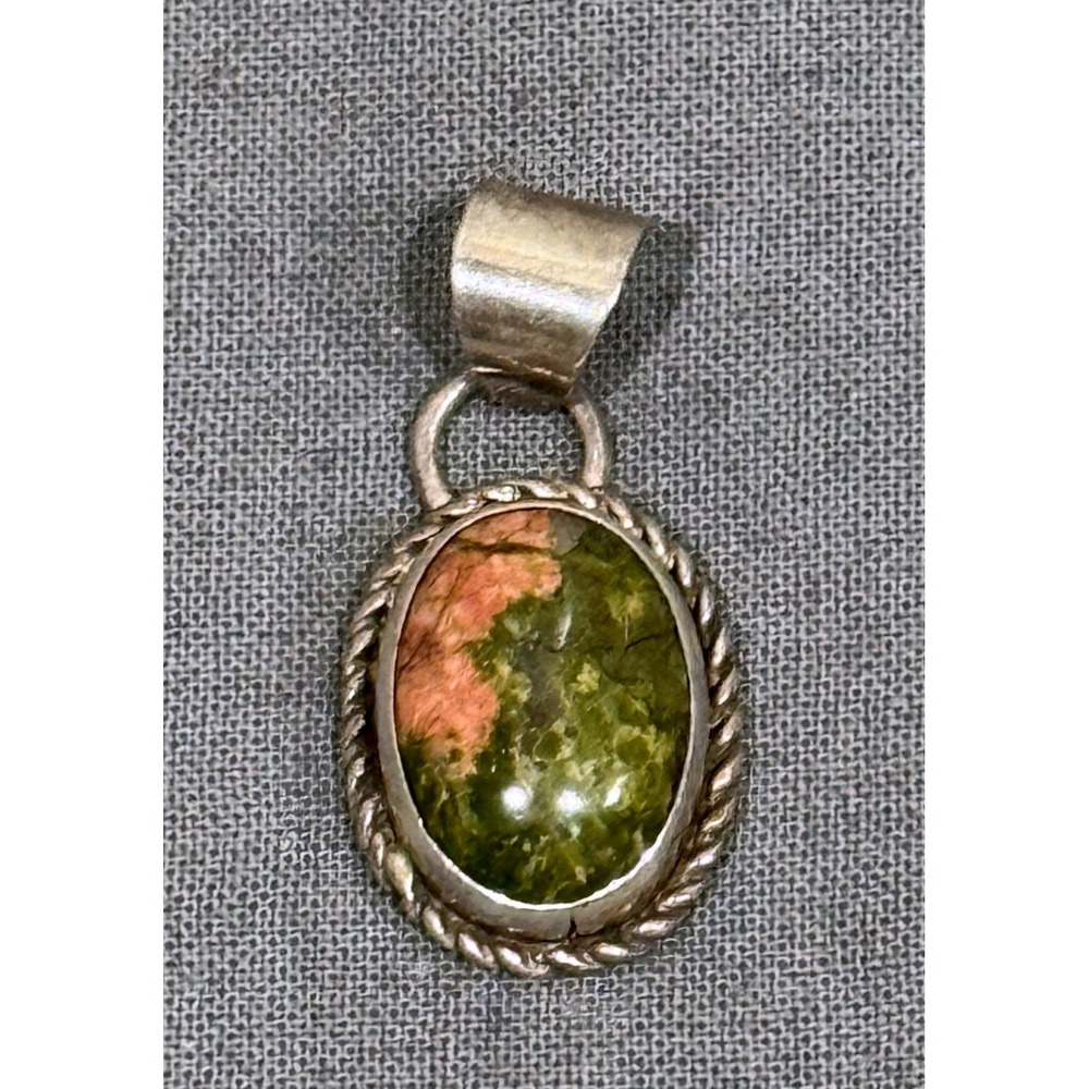 G&R Coleman Sterling Silver Unakite Oval Pendant Rope Border 5.44g